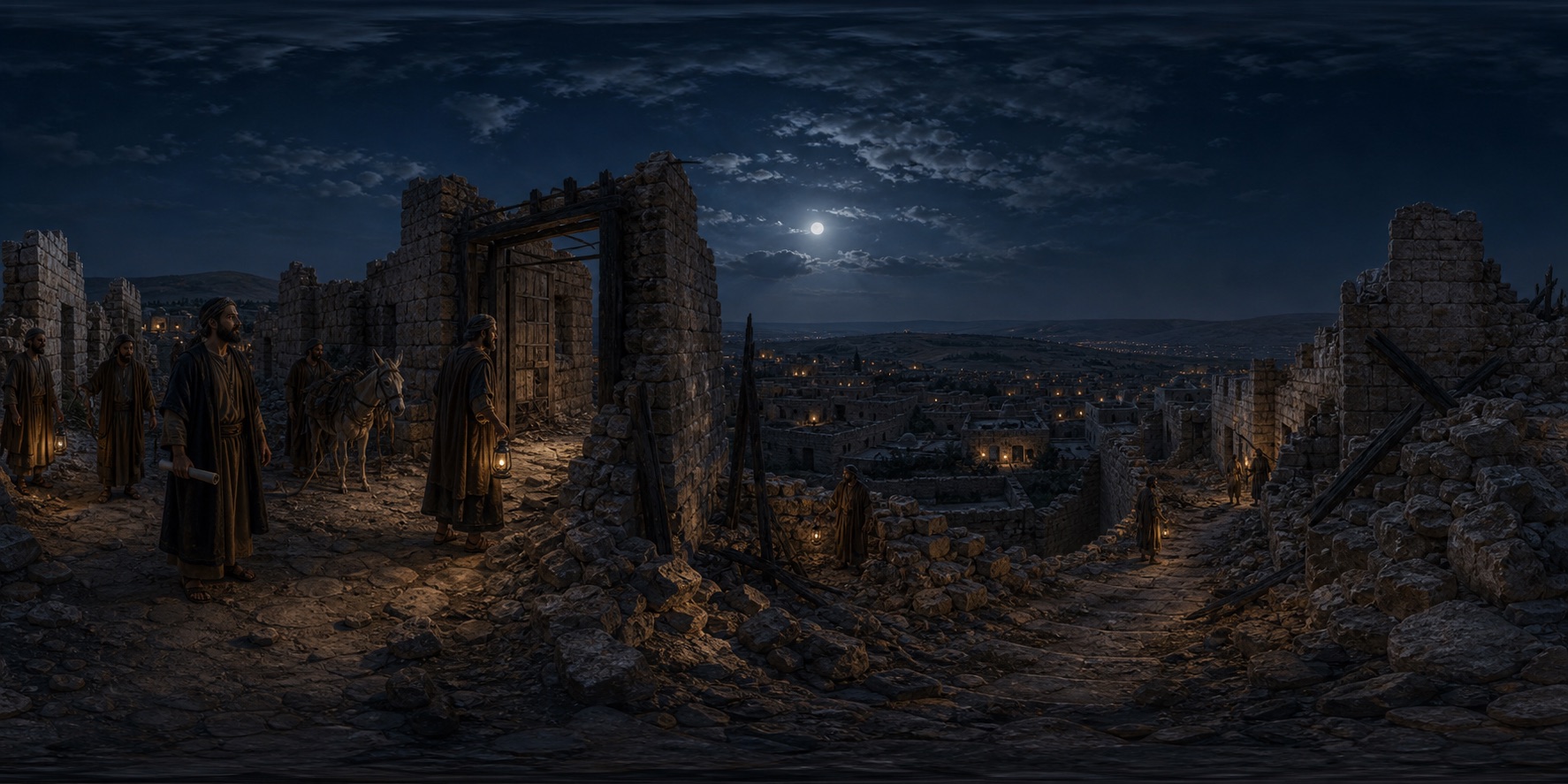 Cinematic Jerusalem wall ruins at moonlight